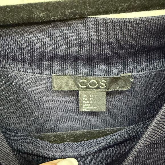 COS Navy Blue Half Flutter Sleeve Knee Length Sheath Dress Medium - Picture 2 of 7